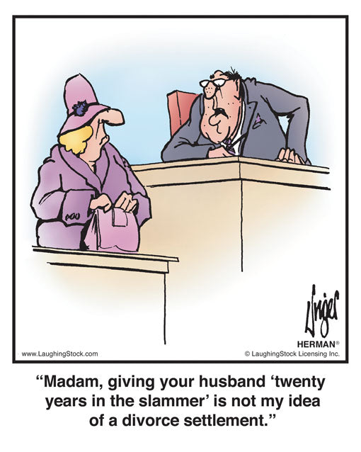 Madam, giving your husband ‘twenty years in the slammer’ is not my idea of a divorce settlement.