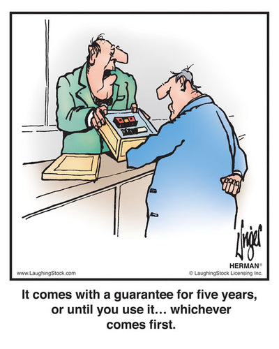 It comes with a guarantee for five years or until you use it, whichever comes first.