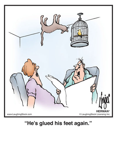 He’s glued his feet again.