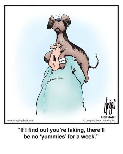 If I ﬁnd out you’re faking, there’ll be no ‘yummies’ for a week.