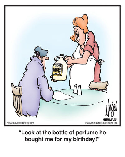 Look at the bottle of perfume he bought me for my birthday!