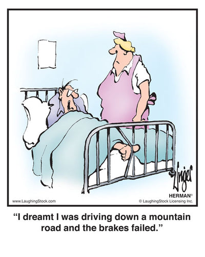 I dreamt I was driving down a mountain road and the brakes failed.