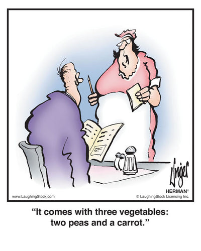 It comes with three vegetables: two peas and a carrot.
