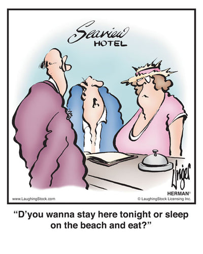 D’you wanna stay here tonight or sleep on the beach and eat?