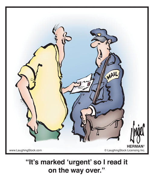 It’s marked ‘urgent’ so I read it on the way over.