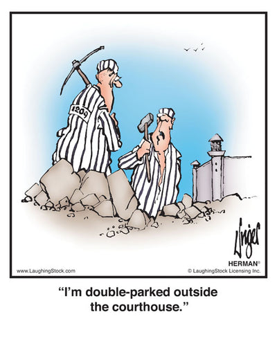 I’m double-parked outside the courthouse.