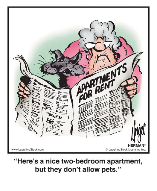 Here’s a nice two-bedroom apartment, but they don’t allow pets.