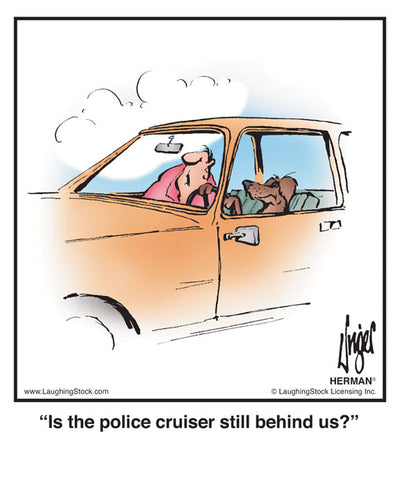 Is the police cruiser still behind us?