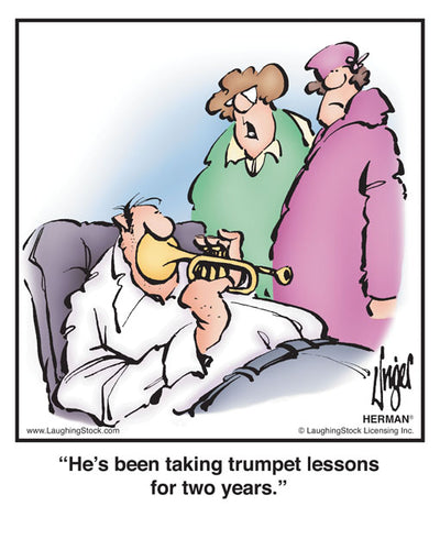 He’s been taking trumpet lessons for two years.