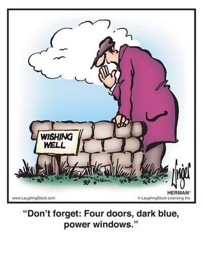 Don’t forget: Four doors, dark blue, power windows.