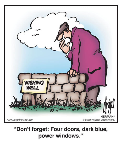 Don’t forget: Four doors, dark blue, power windows.