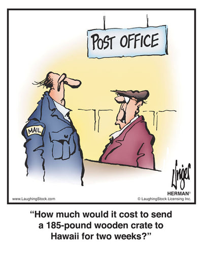 How much would it cost to send a 185-pound wooden crate to Hawaii for two weeks?