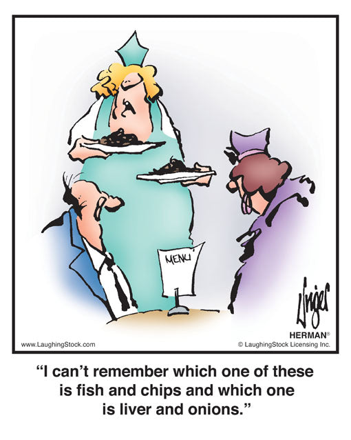 I can’t remember which one of these is fish and chips and which one is liver and onions.