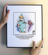 Load image into Gallery viewer, I can’t remember which one of these is fish and chips and which one is liver and onions.