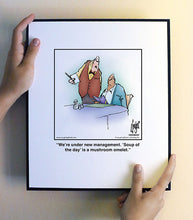 Load image into Gallery viewer, We’re under new management. ’Soup of the day’ is a mushroom omelet.