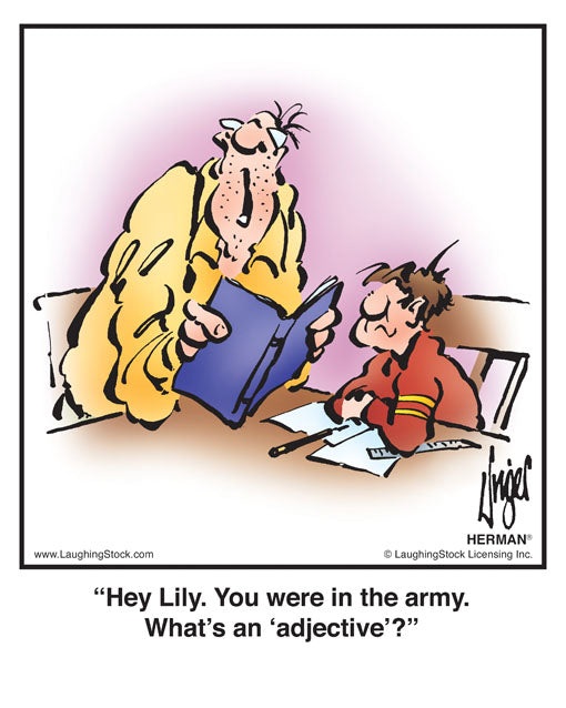Hey Lily. You were in the army. What’s an ‘adjective’?
