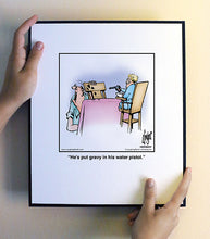 Load image into Gallery viewer, He’s put gravy in his water pistol.
