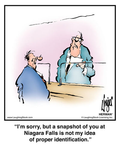 I’m sorry, but a snapshot of you at Niagara Falls is not my idea of proper identification.