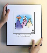 Load image into Gallery viewer, Luckily, our honeymoon suite had a TV in the bedroom.