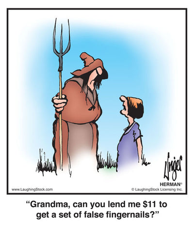 Grandma, can you lend me $11 to get a set of false fingernails?