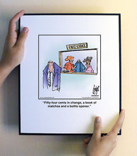 Load image into Gallery viewer, Fifty-four cents in change, a book of matches and a bottle opener.