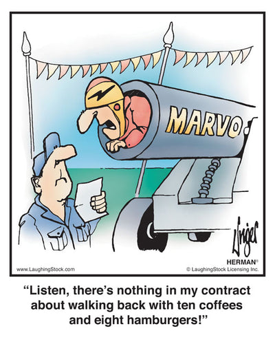 Listen, there’s nothing in my contract about walking back with ten coffees and eight hamburgers!