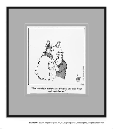 The rear-view mirrors are my idea; just until your neck gets better.