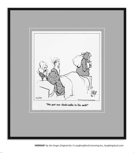 He put our clock radio in his sack!