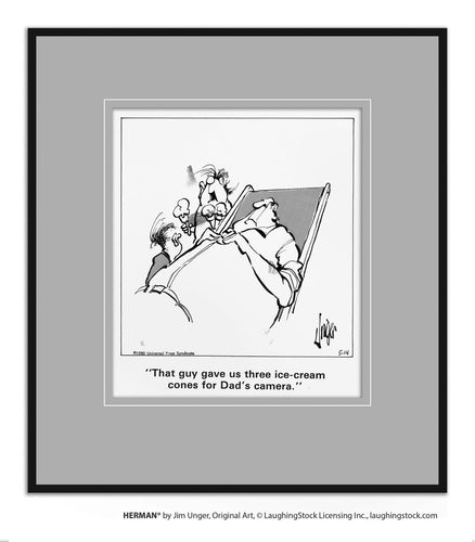 That guy gave us three ice cream cones for Dad’s camera.