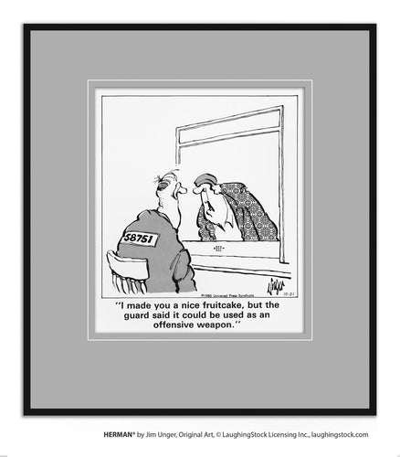 I made you a nice fruitcake, but the guard said it could be used as an offensive weapon.