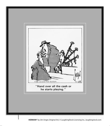 Hand over all the cash or he starts playing.