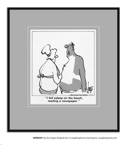 I fell asleep on the beach, reading a newspaper.