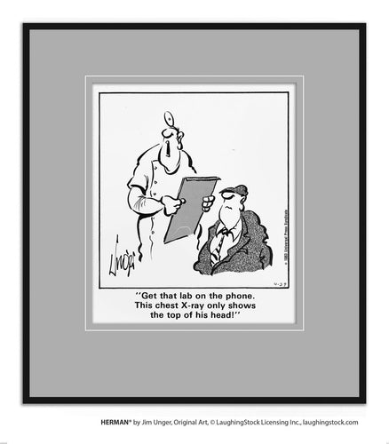 Get that lab on the phone. This chest X-ray only shows the top of his head!