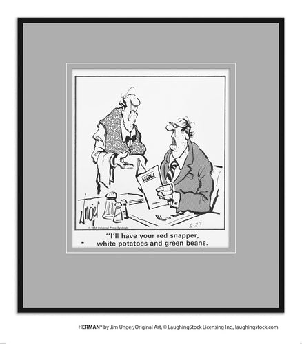 I’ll have your red snapper, white potatoes, and green beans. D’you have any blue carrots?