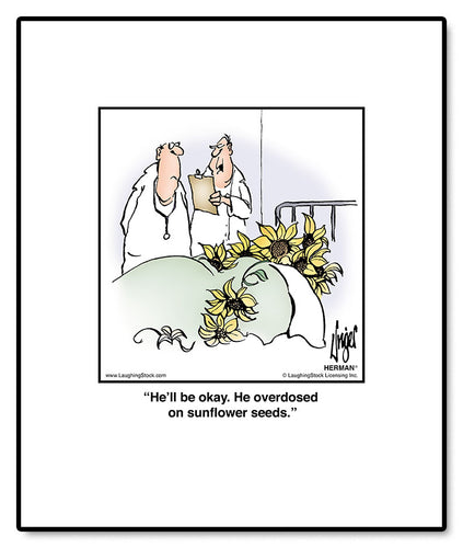 He’ll be okay. He overdosed on sunflower seeds.
