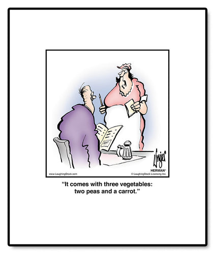 It comes with three vegetables: two peas and a carrot.