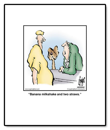 Banana milkshake and two straws.