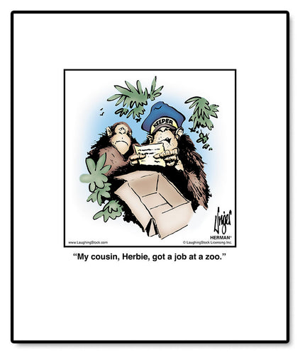 My cousin, Herbie, got a job at a zoo.