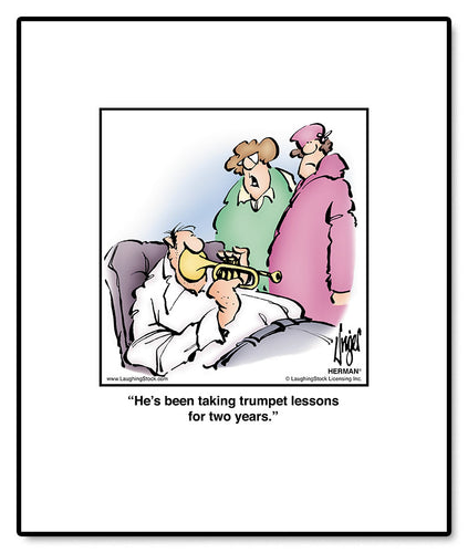 He’s been taking trumpet lessons for two years.