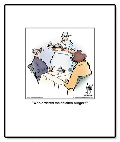 Who ordered the chicken burger?