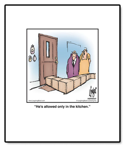 He’s allowed only in the kitchen.