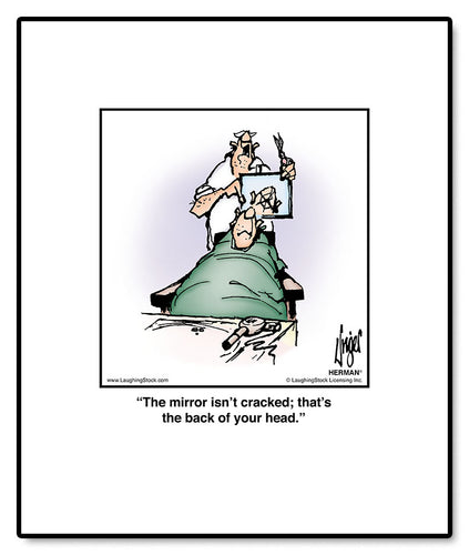 The mirror isn’t cracked; that’s the back of your head.