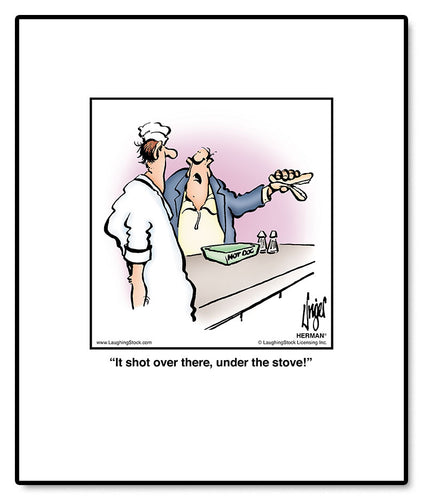 It shot over there, under the stove!