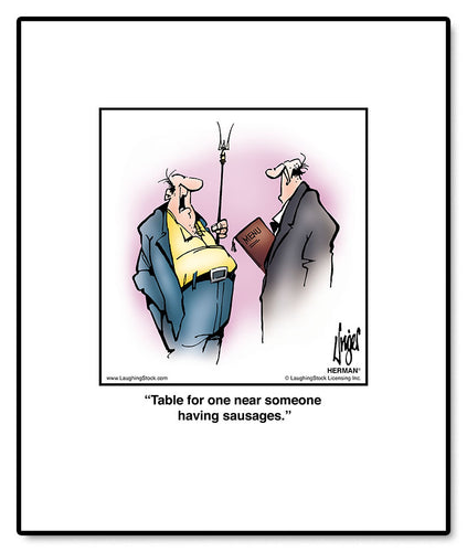 Table for one near someone having sausages.