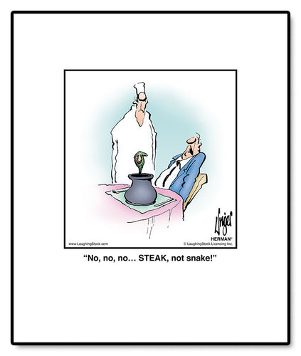 No, no, no… STEAK, not snake!