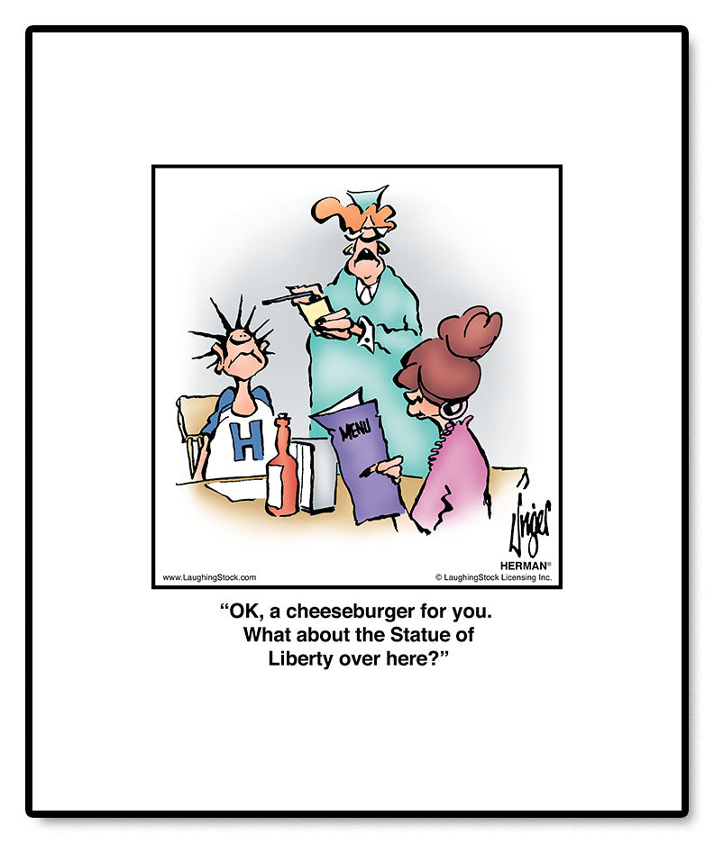 OK, a cheeseburger for you. What about the Statue of Liberty over here?