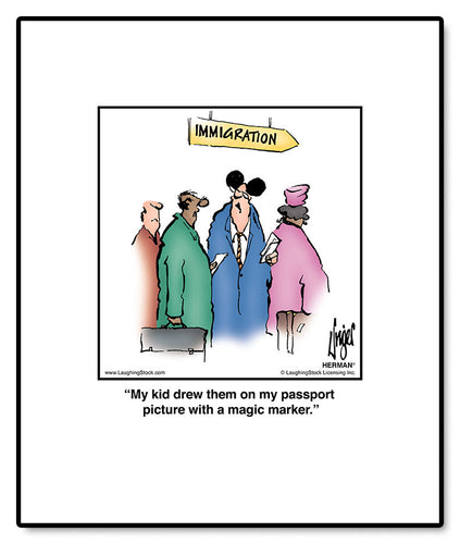 My kid drew them on my passport picture with a magic marker.