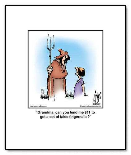 Grandma, can you lend me $11 to get a set of false fingernails?