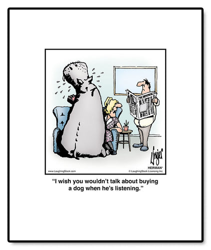 I wish you wouldn’t talk about buying a dog when he’s listening.