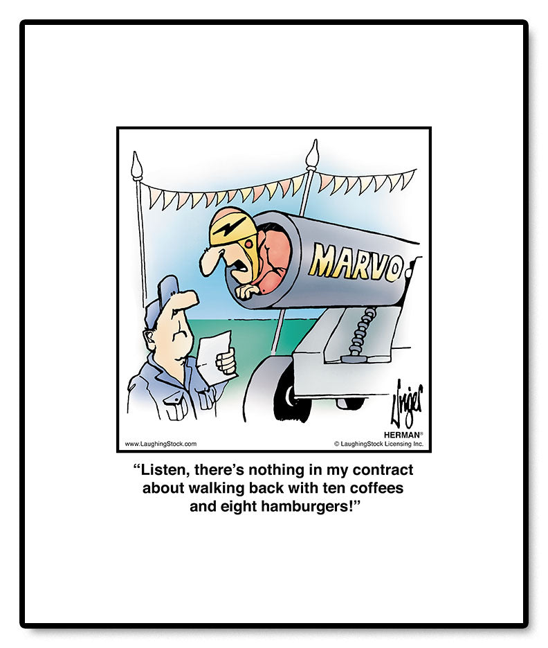 Listen, there’s nothing in my contract about walking back with ten coffees and eight hamburgers!